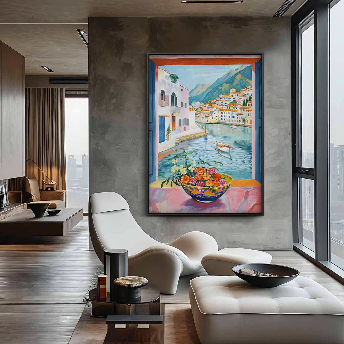 Uitzicht op een Mediterraan Dorp Kunstwerk-canvas-dibond-plexiglas-wanddecoratie-WallArtistic