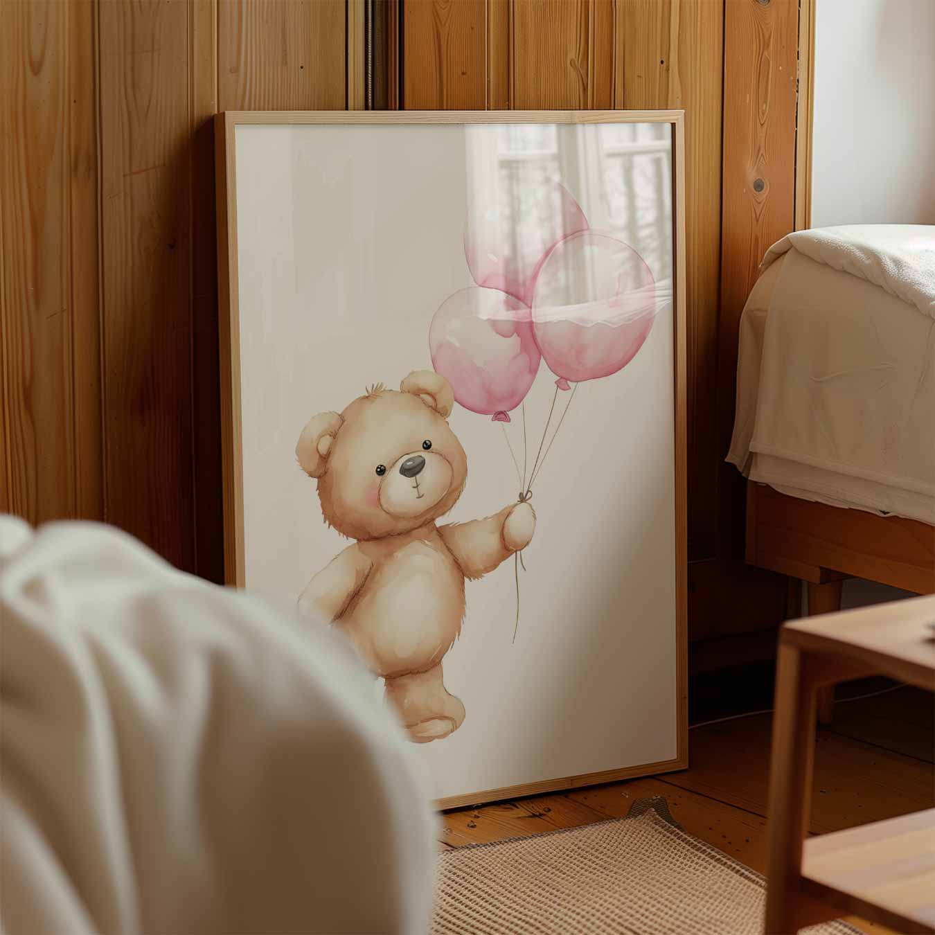 Schattige Teddybeer met Ballonnen Poster