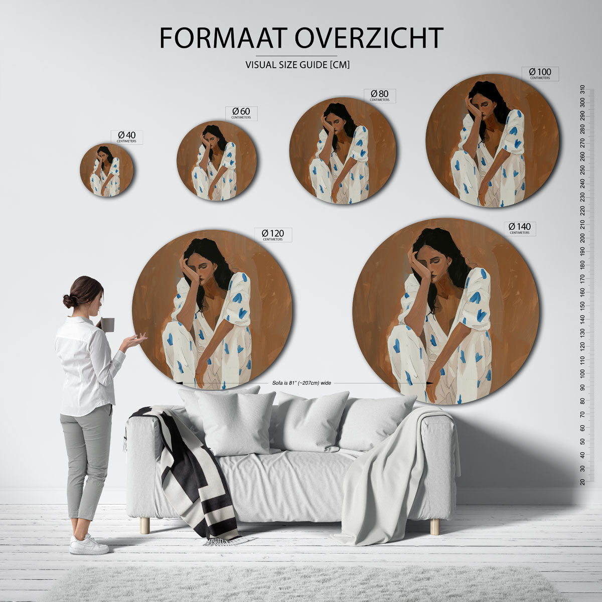 Vrouw in witte kleding Muurcirkel