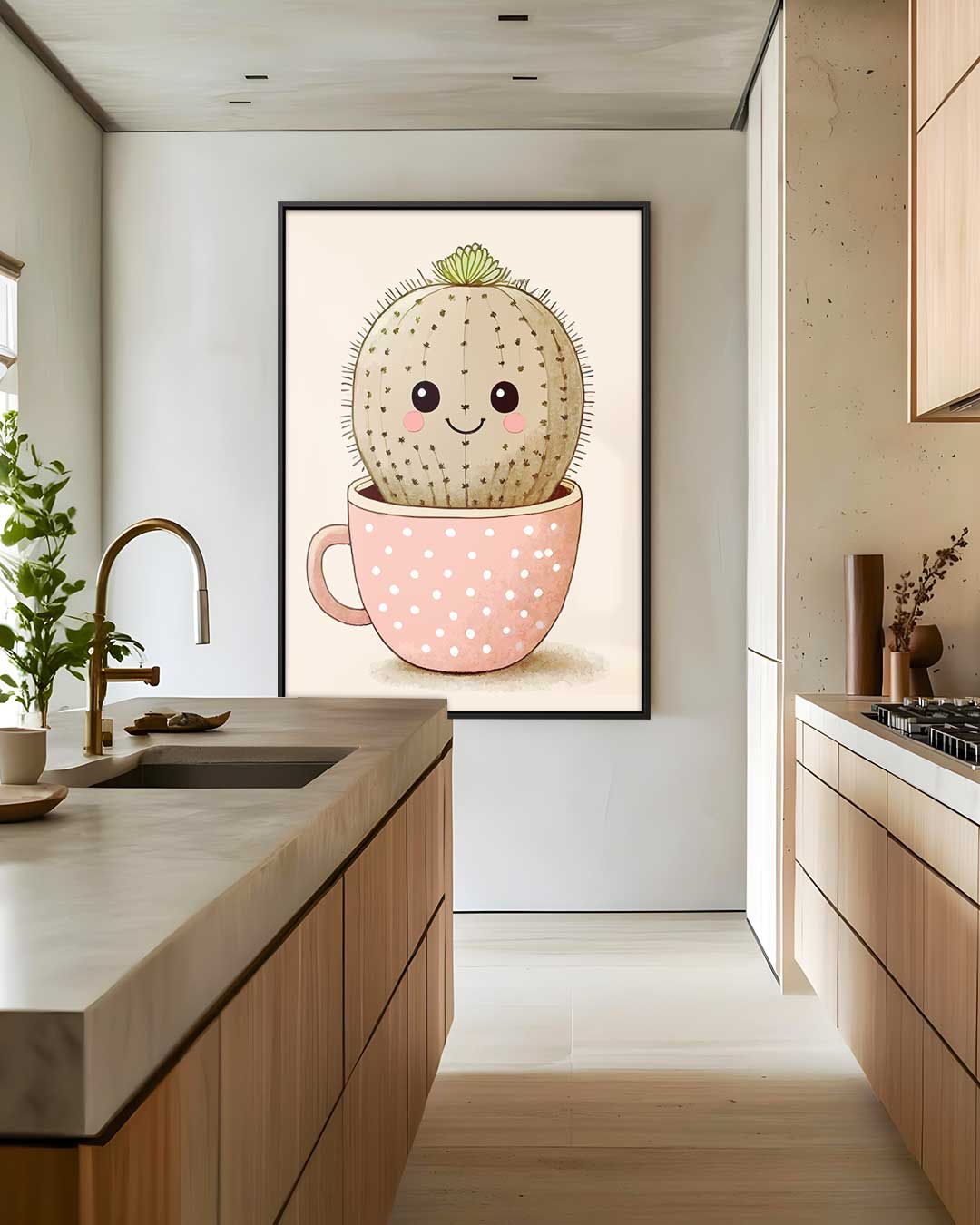 Vrolijke Cactus in Kopje Kunstwerk-canvas-dibond-plexiglas-wanddecoratie-WallArtistic