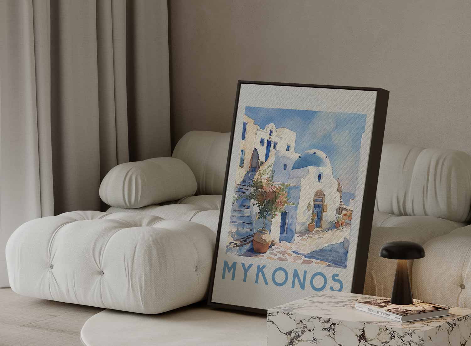 Mykonos in Waterverf Kunstwerk-canvas-dibond-plexiglas-wanddecoratie-WallArtistic