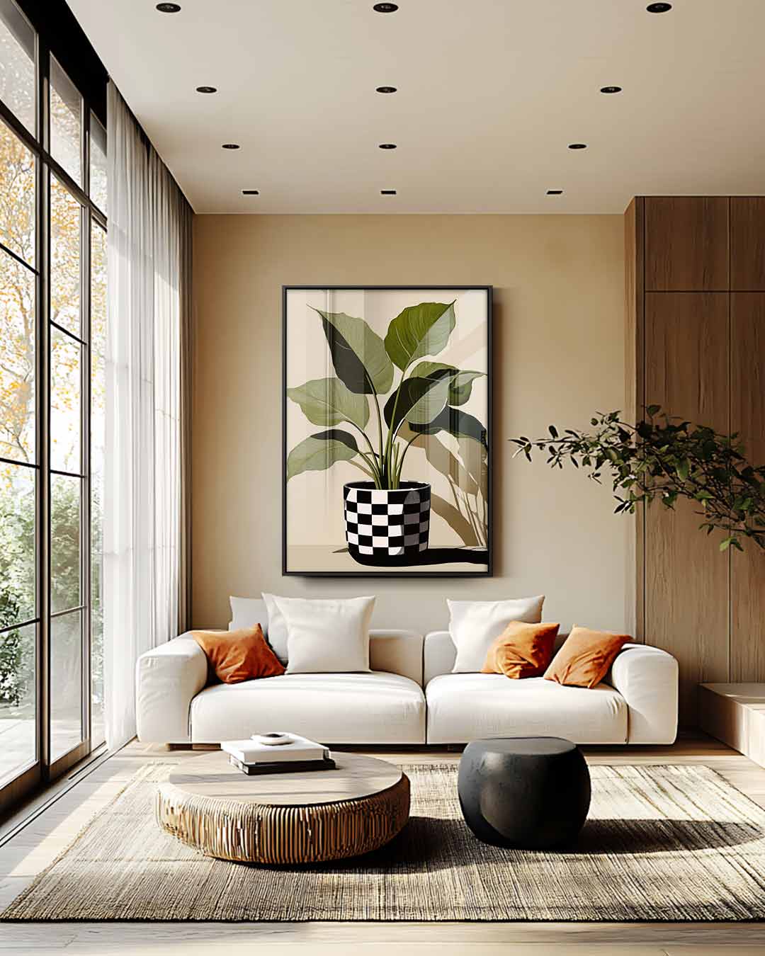 Checkered Plant Pot Art Kunstwerk-canvas-dibond-plexiglas-wanddecoratie-WallArtistic