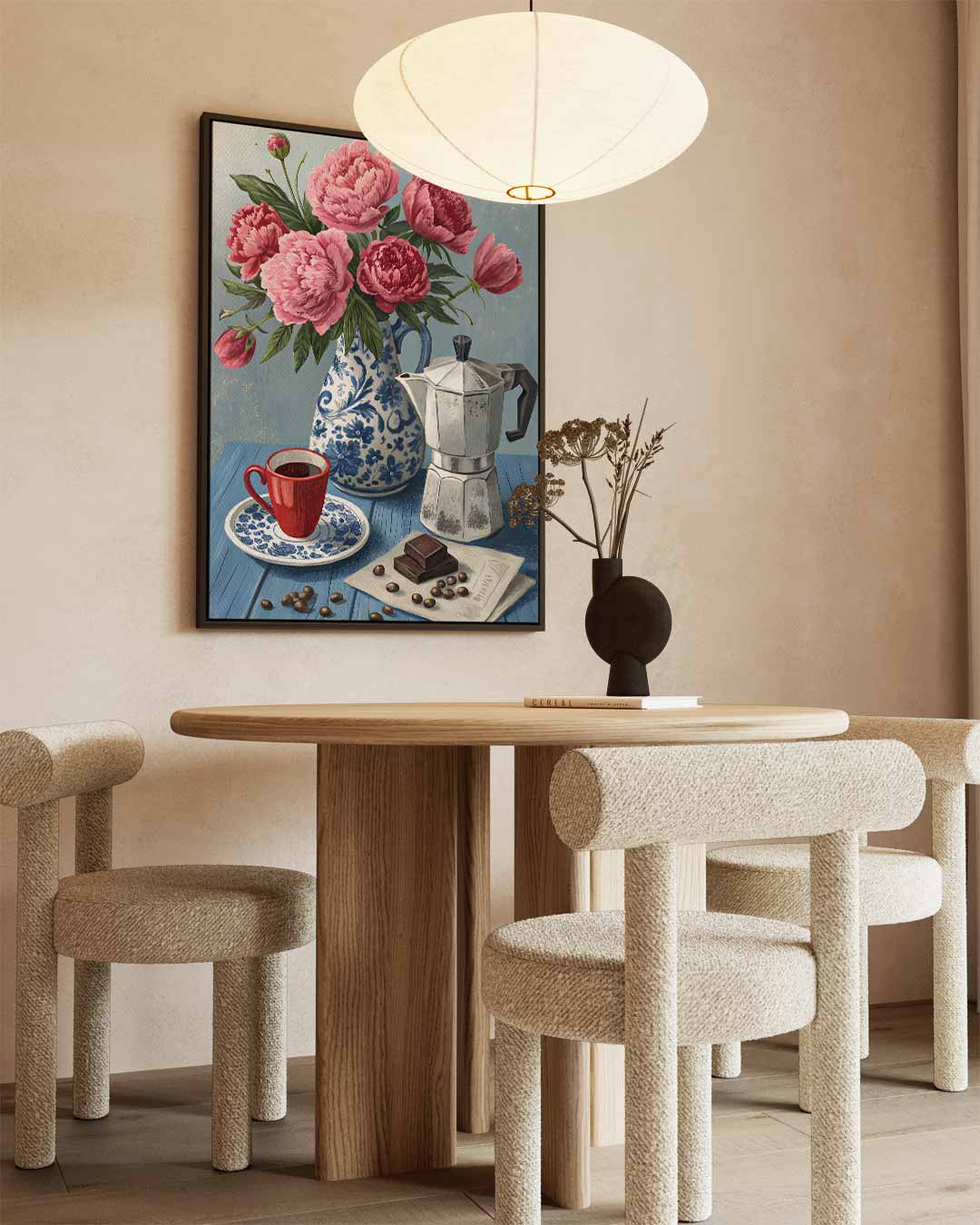 Bloemen en Koffie Stilleven Kunstwerk-canvas-dibond-plexiglas-wanddecoratie-WallArtistic