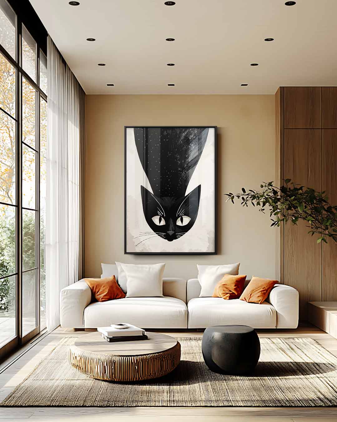 Mystieke Kat in Zwart-Wit Kunstwerk-canvas-dibond-plexiglas-wanddecoratie-WallArtistic