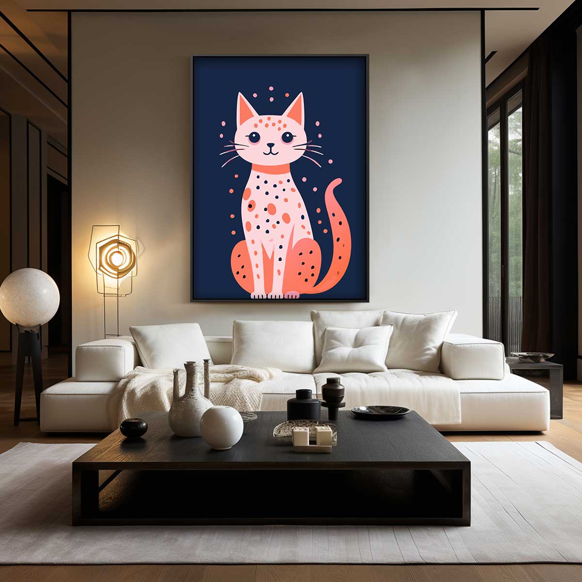 Vrolijke Kat Illustratie Kunstwerk-canvas-dibond-plexiglas-wanddecoratie-WallArtistic