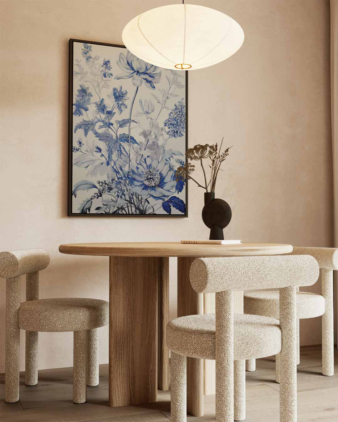 Elegante Bloemen in Blauw Kunstwerk-canvas-dibond-plexiglas-wanddecoratie-WallArtistic