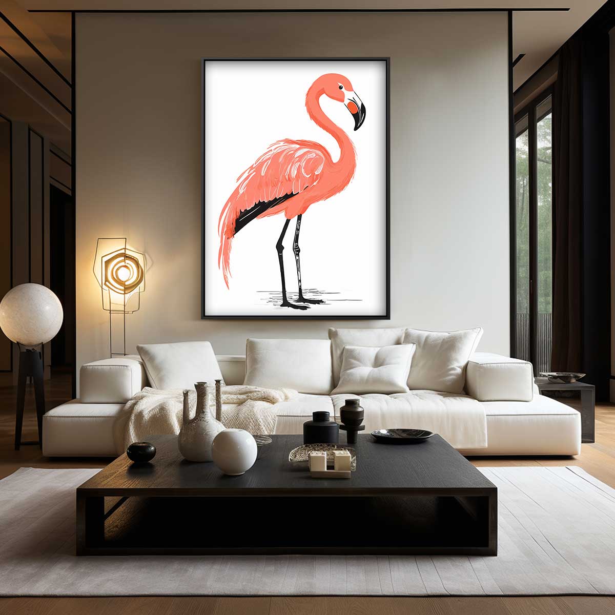 Elegante Flamingo Illustratie Kunstwerk-canvas-dibond-plexiglas-wanddecoratie-WallArtistic