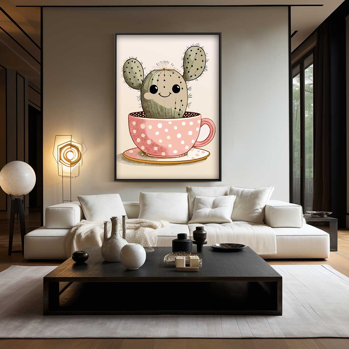 Vrolijke Cactus in Kopje Kunstwerk-canvas-dibond-plexiglas-wanddecoratie-WallArtistic