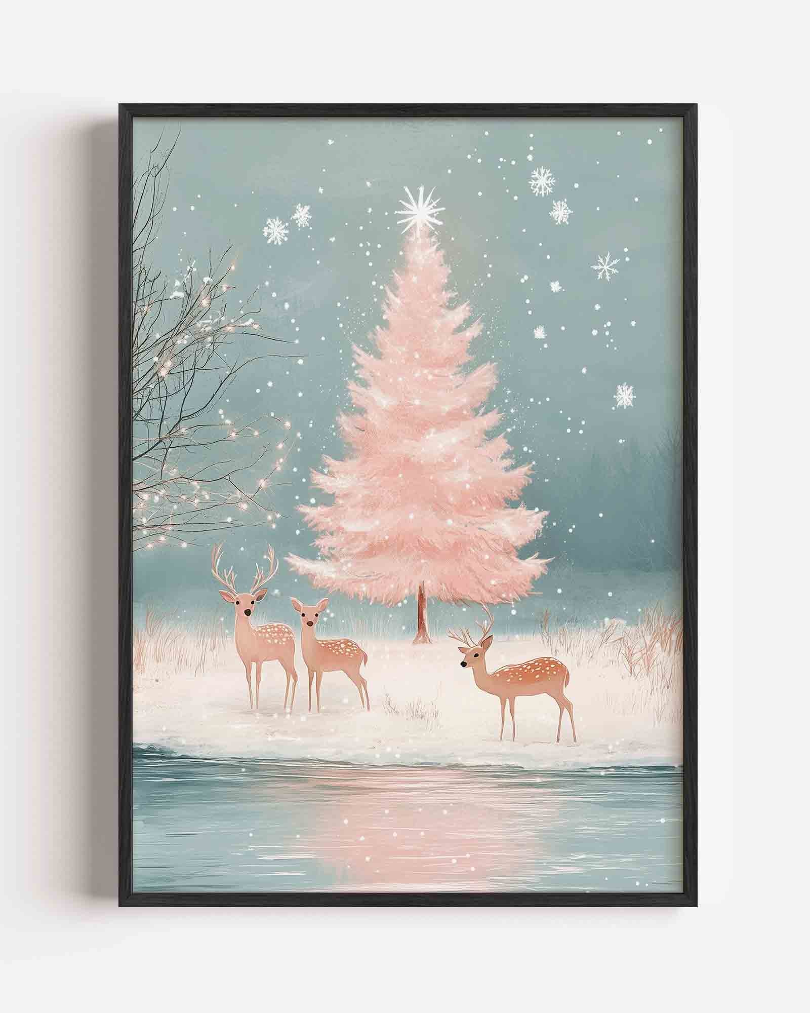 Herten en roze boom Poster