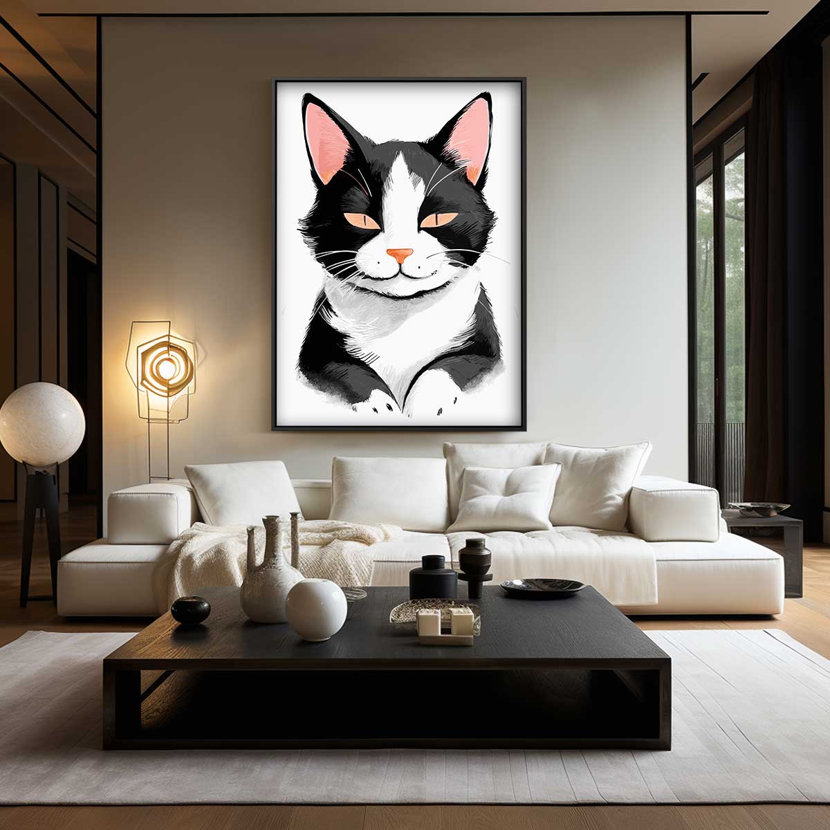 Charmante Kat Illustratie Kunstwerk-canvas-dibond-plexiglas-wanddecoratie-WallArtistic