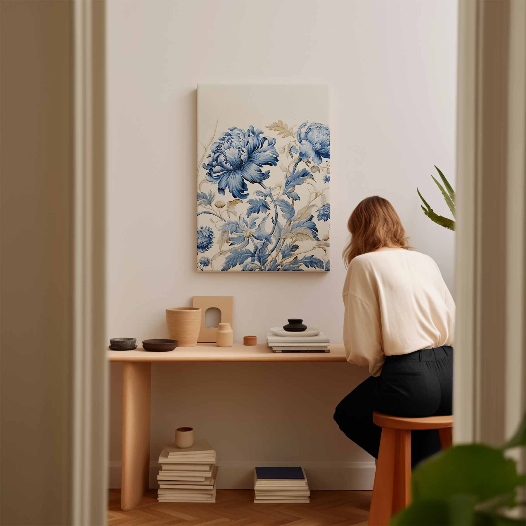 Blauwe Bloemendroom Kunstwerk-canvas-dibond-plexiglas-wanddecoratie-WallArtistic