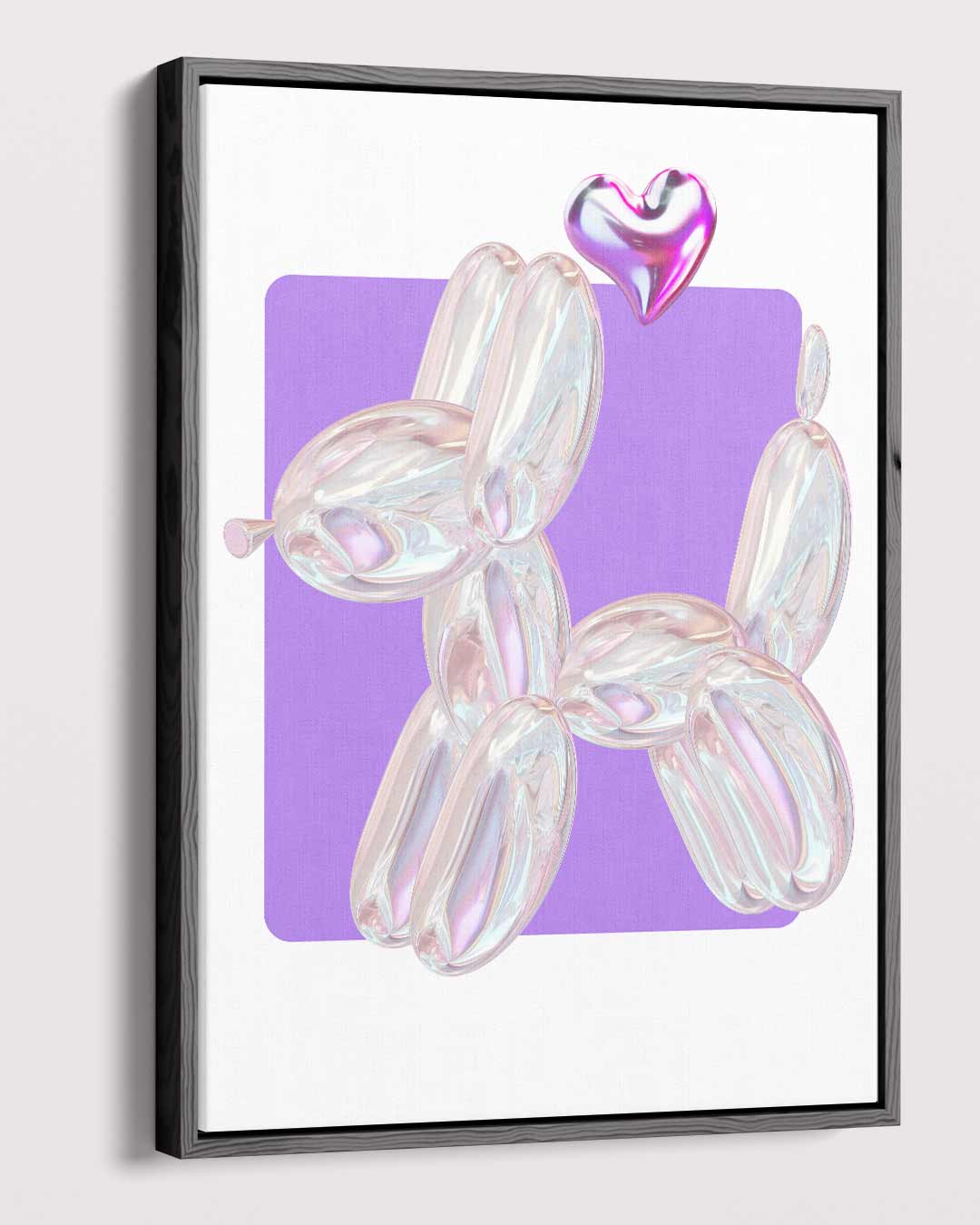 Speelse Ballonhond met Hartje Kunstwerk-canvas-dibond-plexiglas-wanddecoratie-WallArtistic
