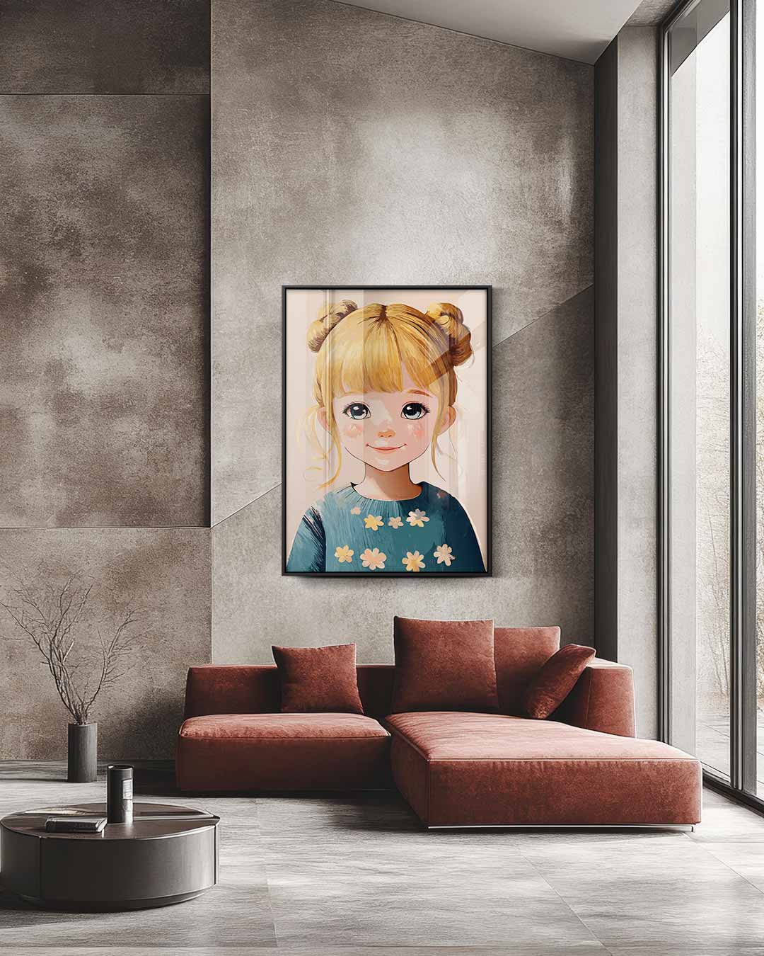 Dromerig Meisje met Bloemen Kunstwerk-canvas-dibond-plexiglas-wanddecoratie-WallArtistic
