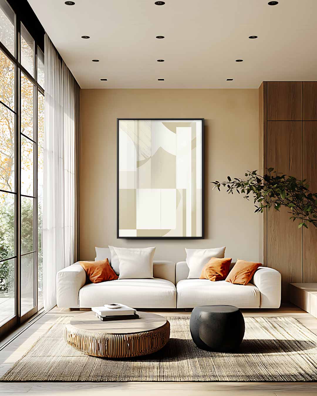 Abstracte Harmonie in Beige Kunstwerk-canvas-dibond-plexiglas-wanddecoratie-WallArtistic