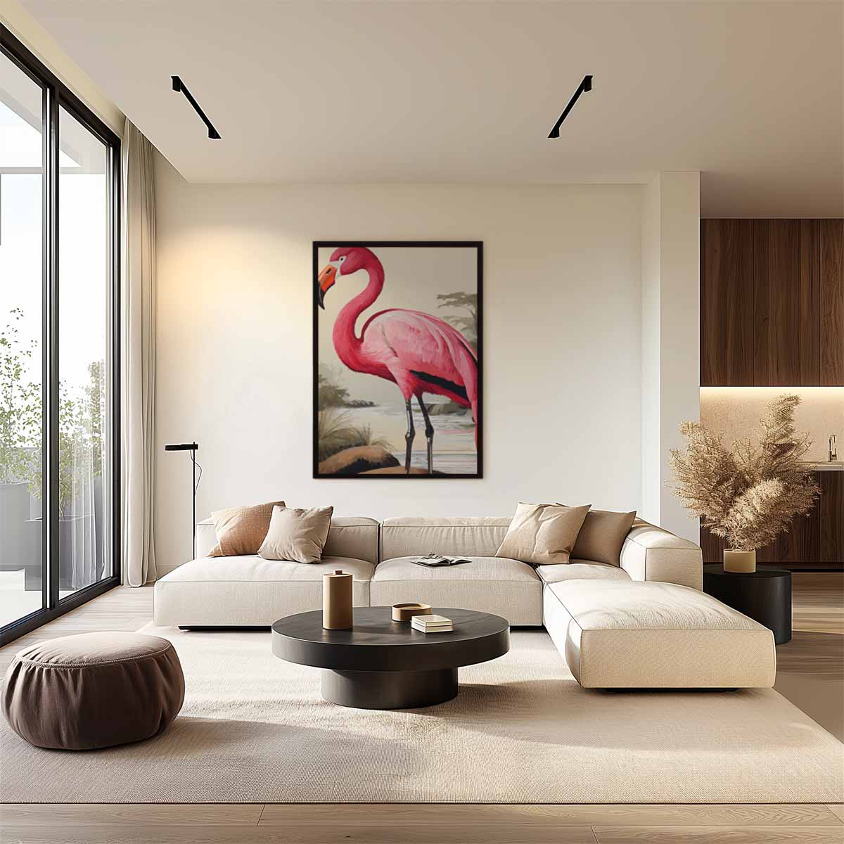 Elegante Flamingo bij Zonsondergang Kunstwerk-canvas-dibond-plexiglas-wanddecoratie-WallArtistic