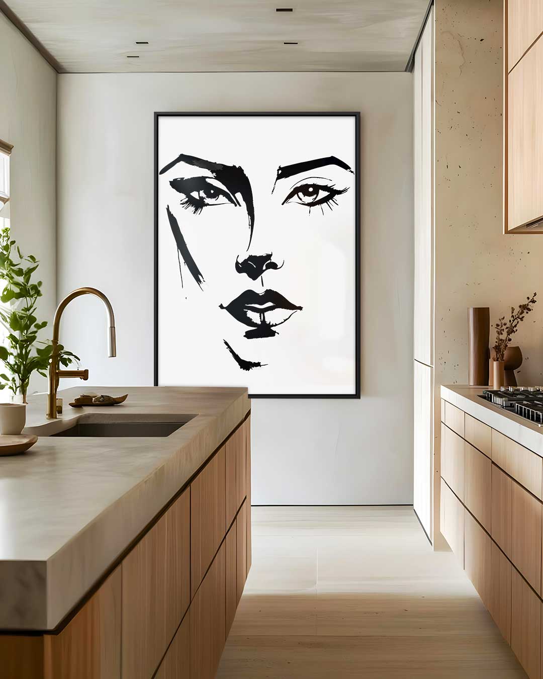 Expressieve Inktportret Kunstwerk-canvas-dibond-plexiglas-wanddecoratie-WallArtistic