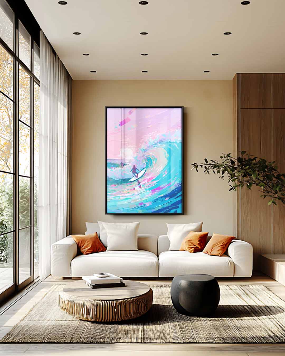 Surfen bij Zonsondergang Kunstwerk-canvas-dibond-plexiglas-wanddecoratie-WallArtistic