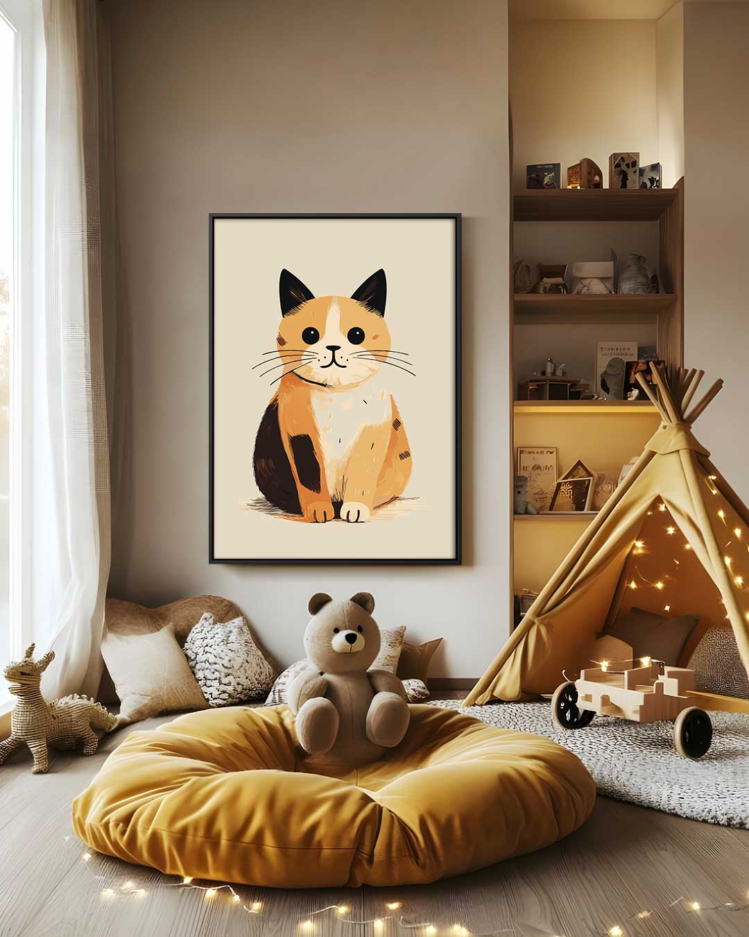 Schattige Kat Illustratie Kunstwerk-canvas-dibond-plexiglas-wanddecoratie-WallArtistic