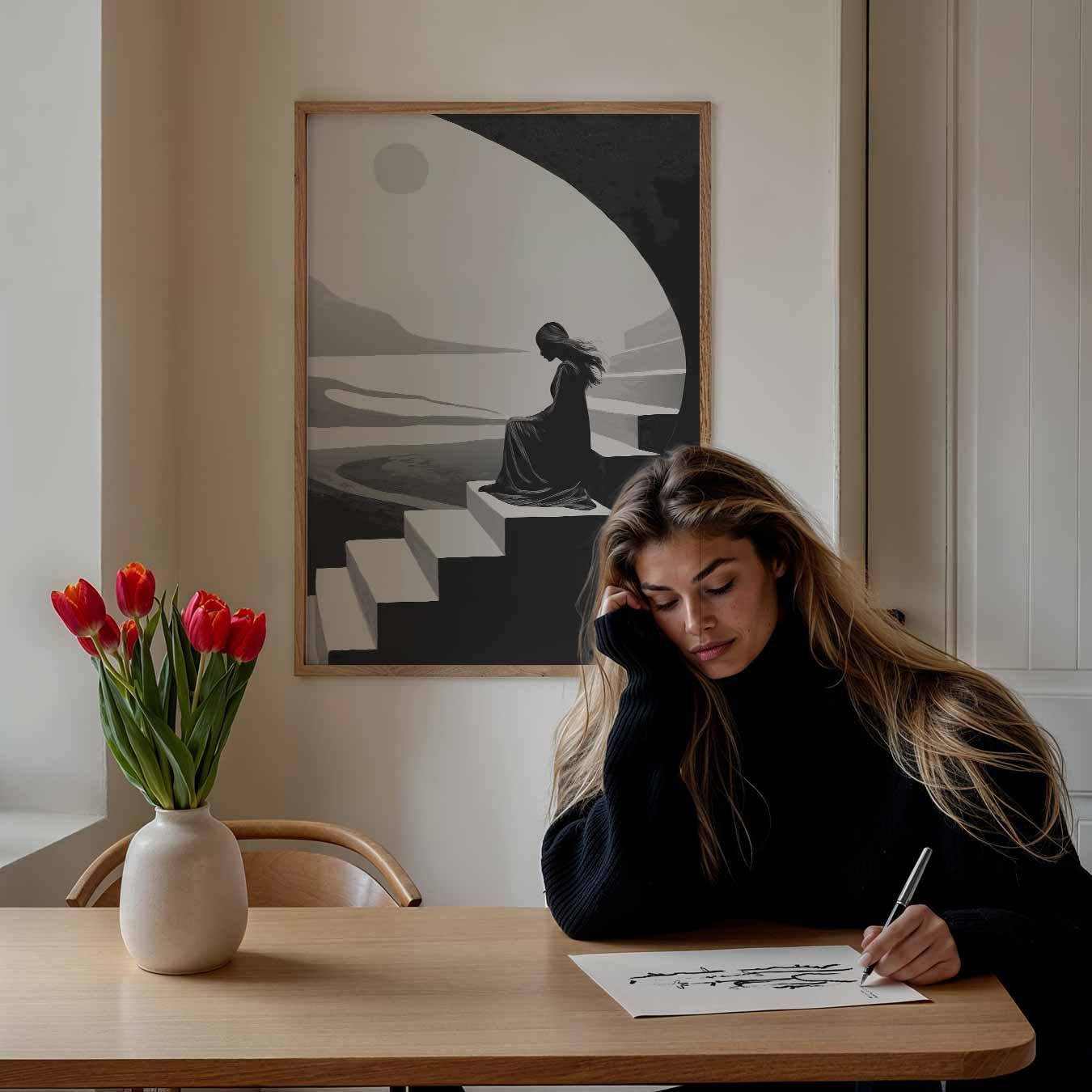Dromerige Zwart-Wit Landschapsposter-WallArtistic