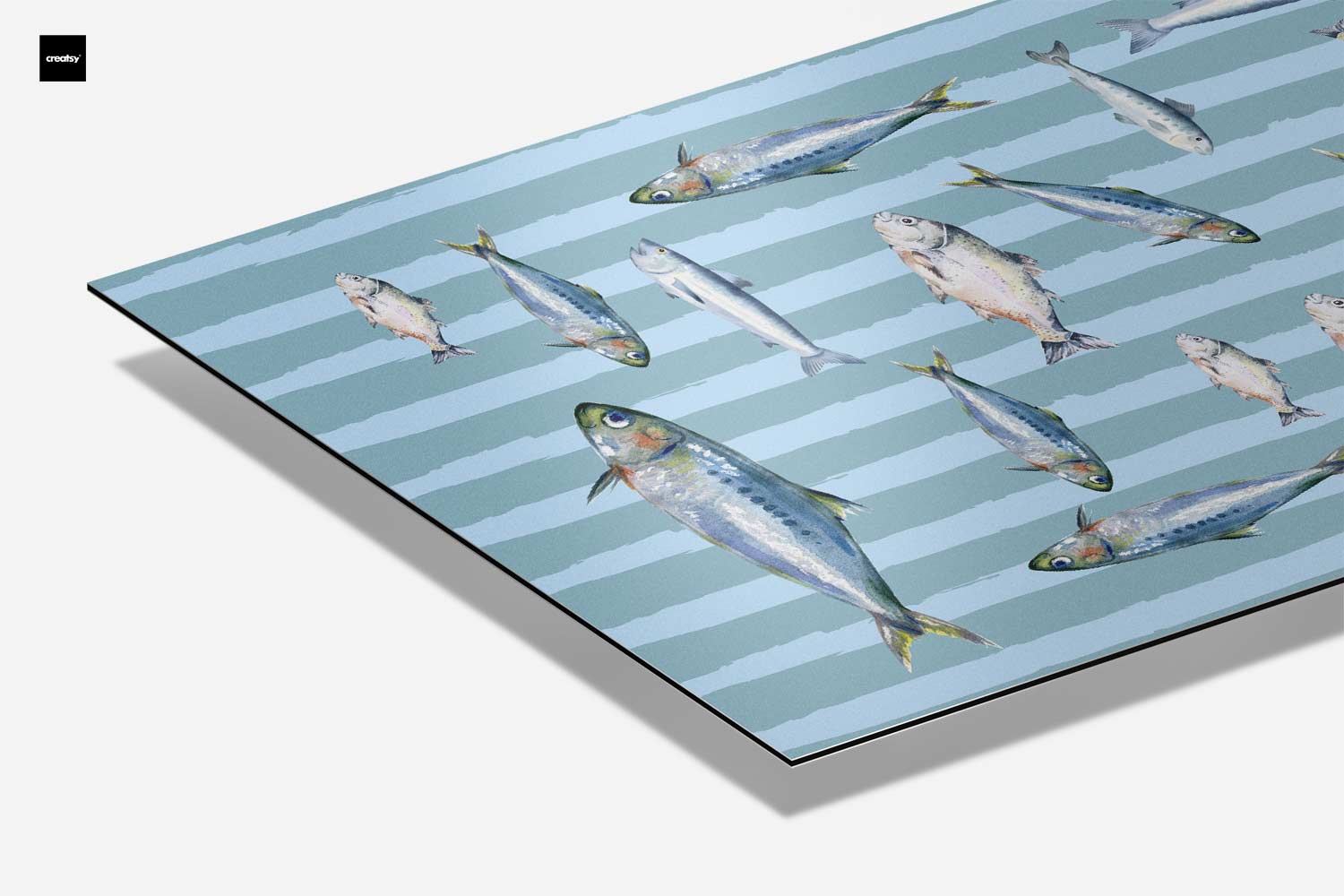 Speelse Visjes op Blauwe Strepen Kunstwerk-canvas-dibond-plexiglas-wanddecoratie-WallArtistic