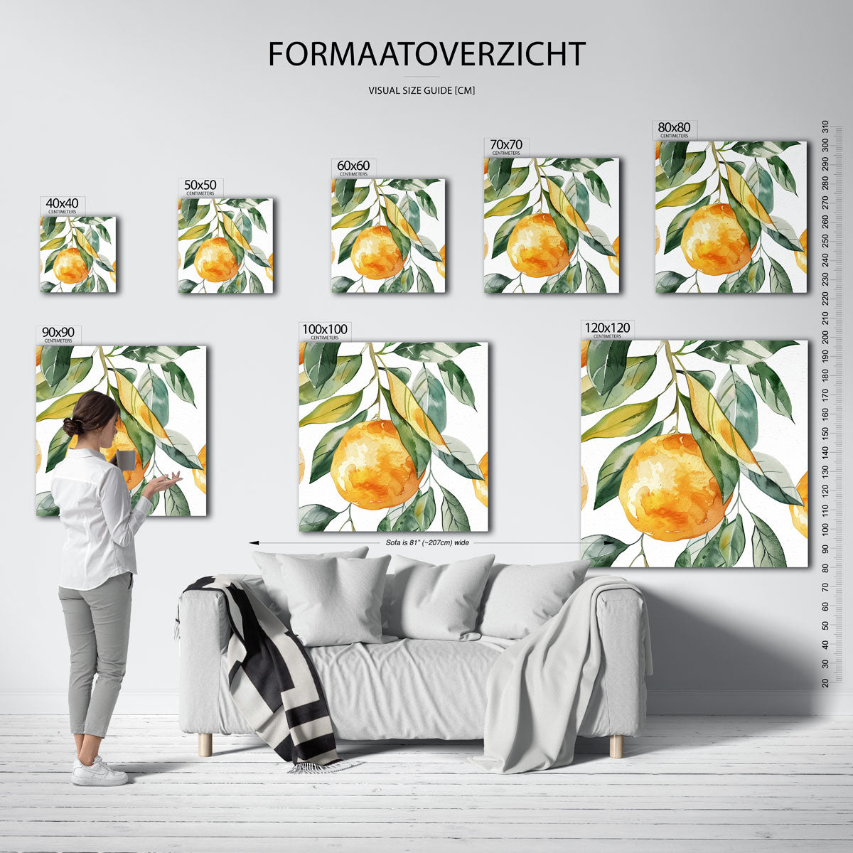 Sinaasappel en bladeren Poster