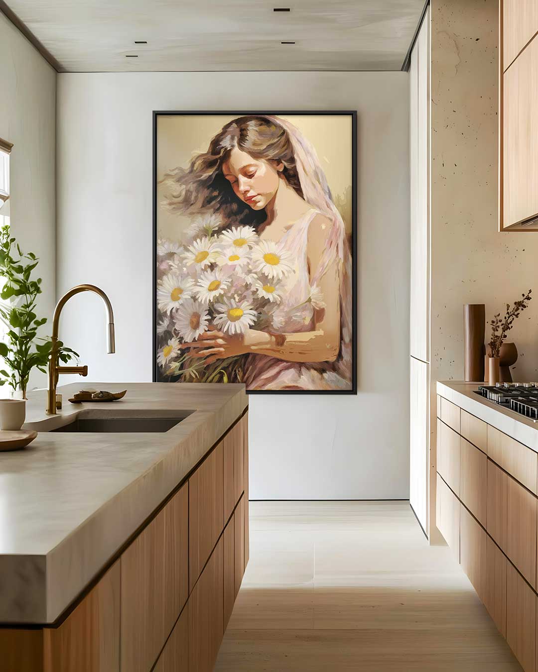 Vrouw met Madeliefjes Kunstwerk-canvas-dibond-plexiglas-wanddecoratie-WallArtistic