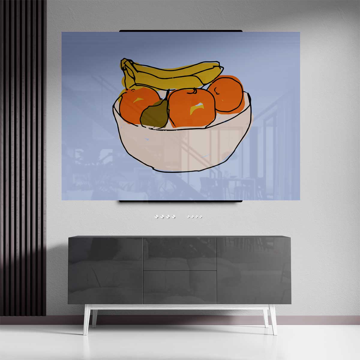 Vrolijke Fruitschaal Illustratie Kunstwerk-canvas-dibond-plexiglas-wanddecoratie-WallArtistic