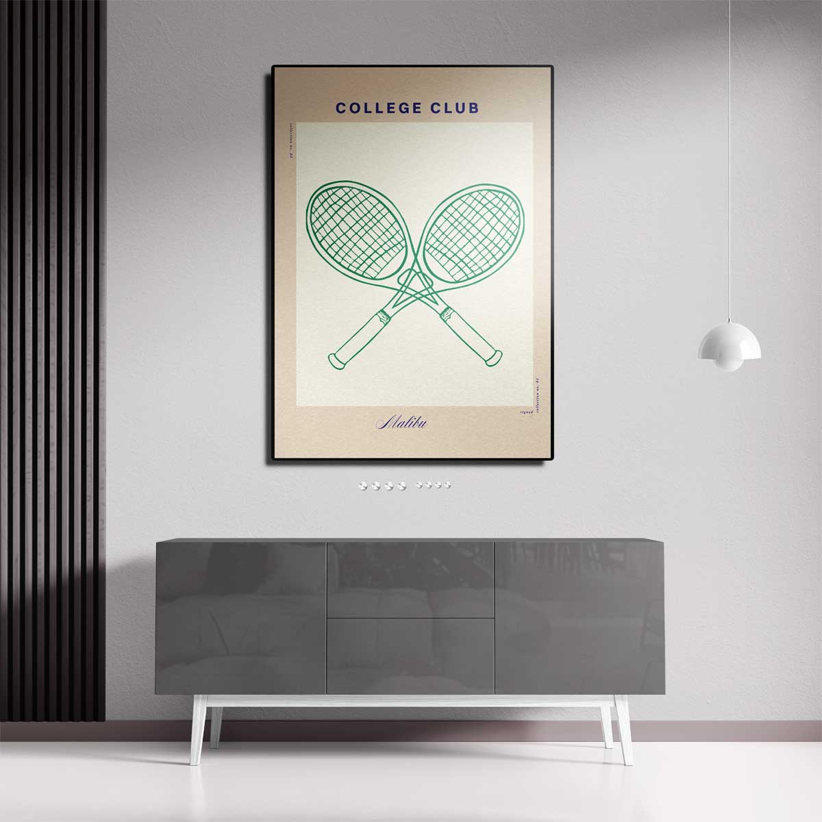 Tennisracket Illustratie - College Club Kunstwerk-canvas-dibond-plexiglas-wanddecoratie-WallArtistic