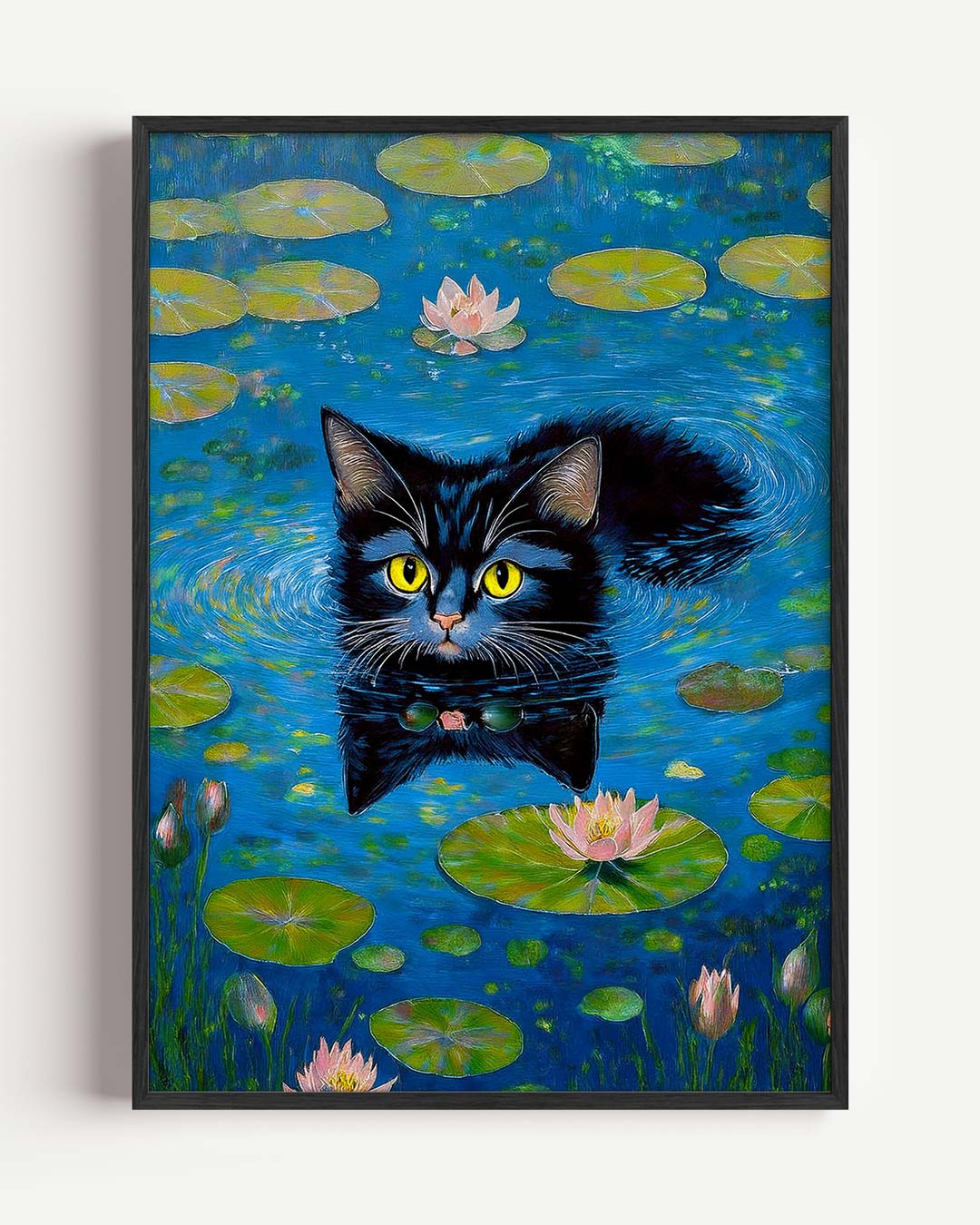 Zwemmende Kat in Waterlelies Poster-WallArtistic