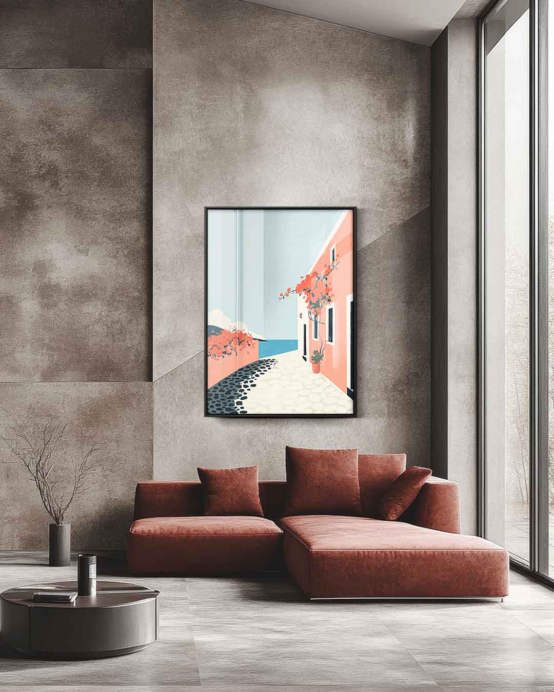 Zonnige Mediterrane Straat Kunstwerk-canvas-dibond-plexiglas-wanddecoratie-WallArtistic