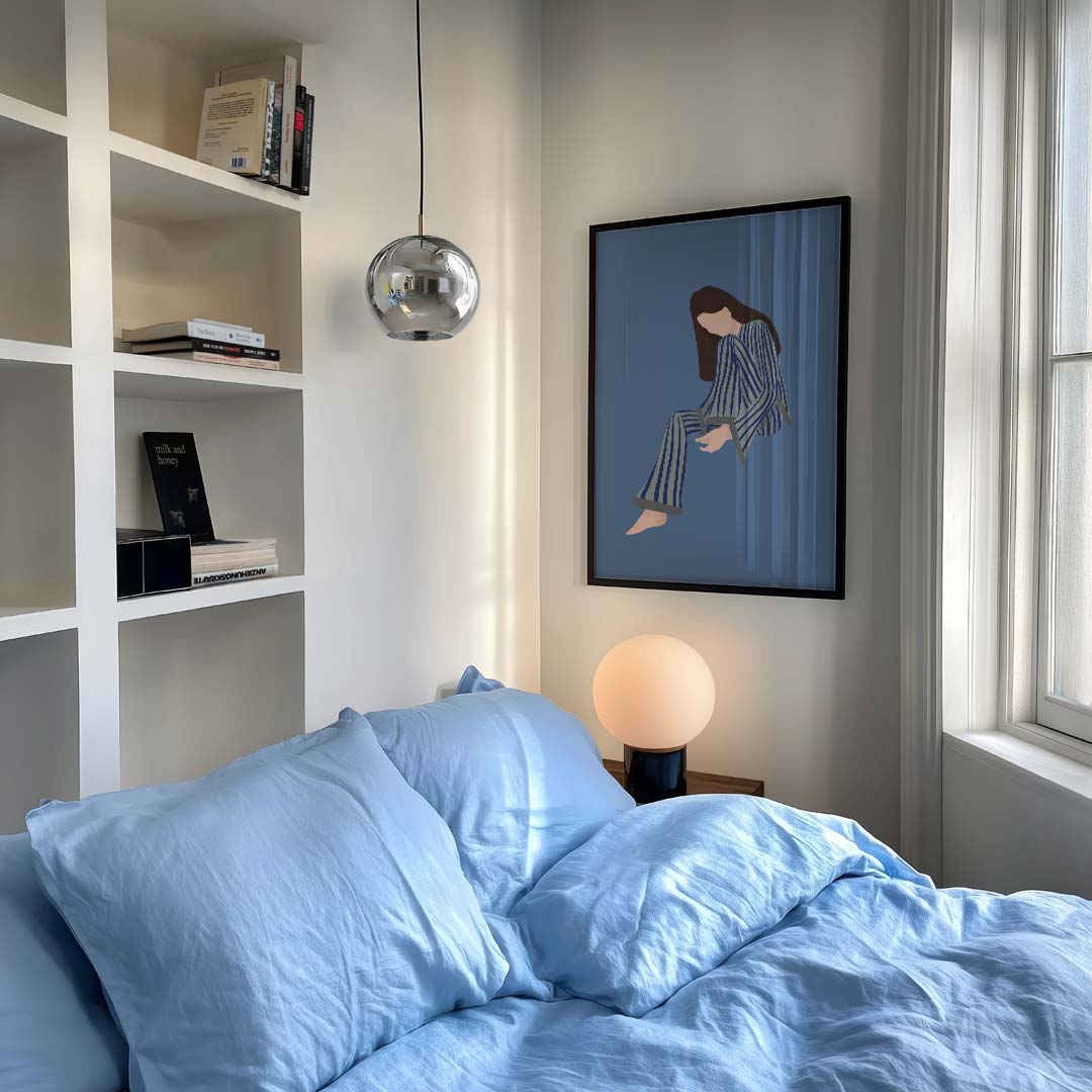 Moderne Blauwe Abstracte Vrouw Poster-WallArtistic