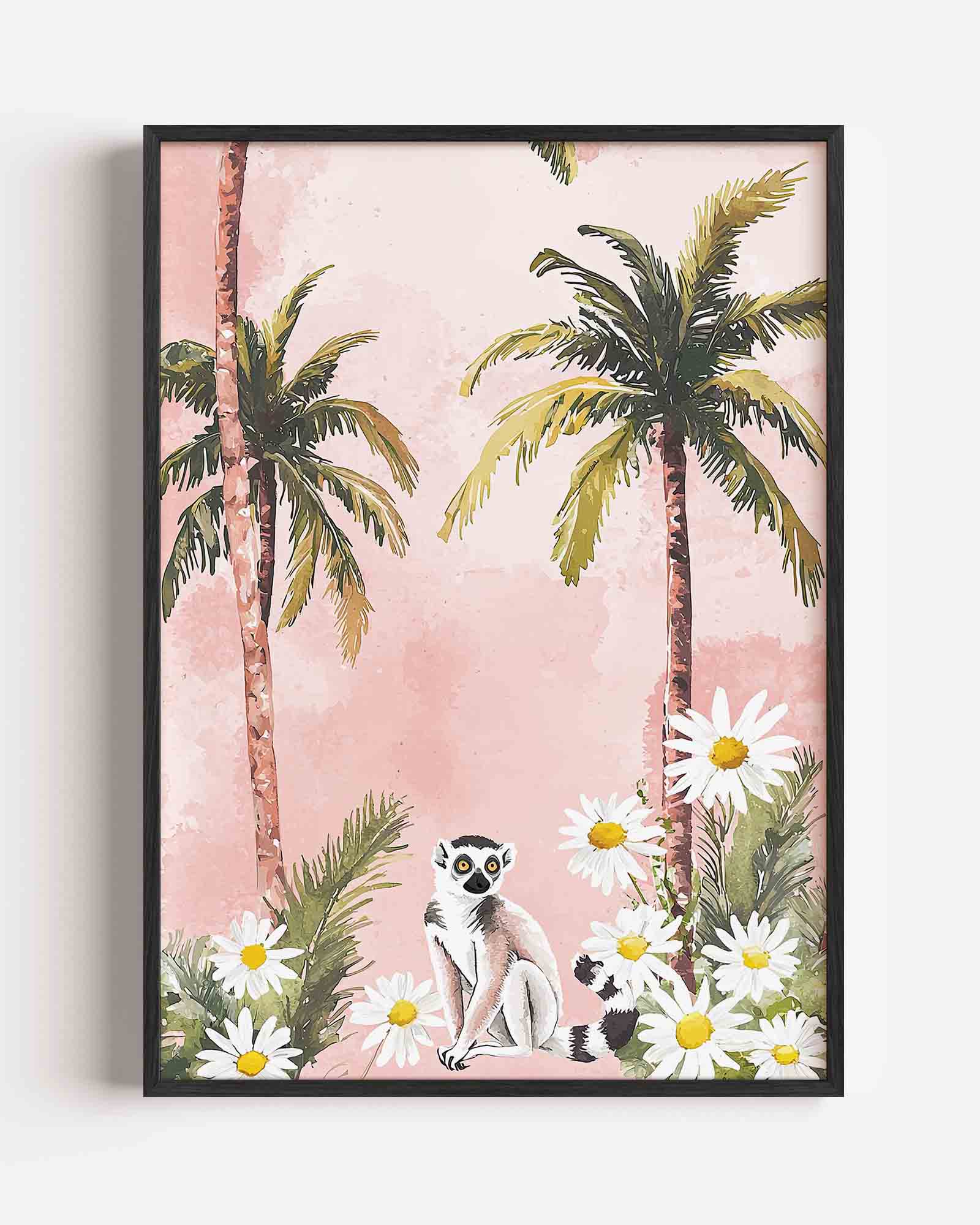 Lemur en palmbomen Poster