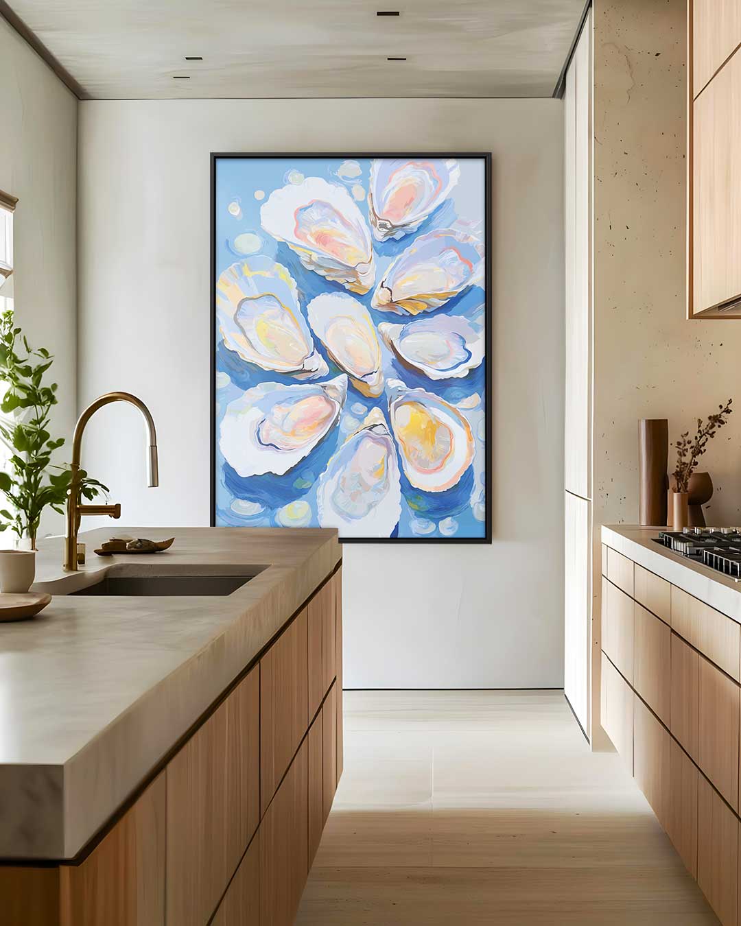 Dromerige Oesters op Blauw Kunstwerk-canvas-dibond-plexiglas-wanddecoratie-WallArtistic