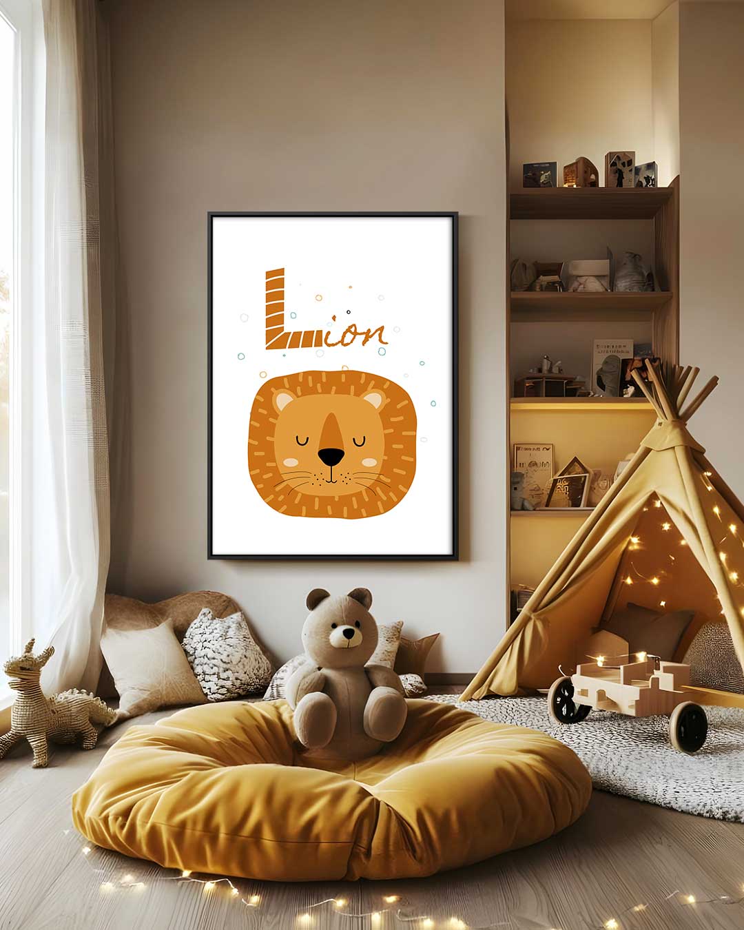 Schattige Slapende Leeuw Kinderposter Kunstwerk-canvas-dibond-plexiglas-wanddecoratie-WallArtistic