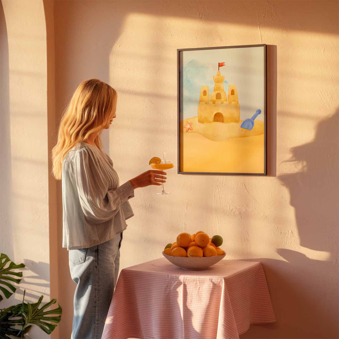 Zomers Zandkasteel Illustratie Poster-WallArtistic