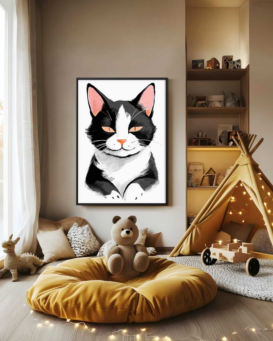 Charmante Kat Illustratie Kunstwerk-canvas-dibond-plexiglas-wanddecoratie-WallArtistic