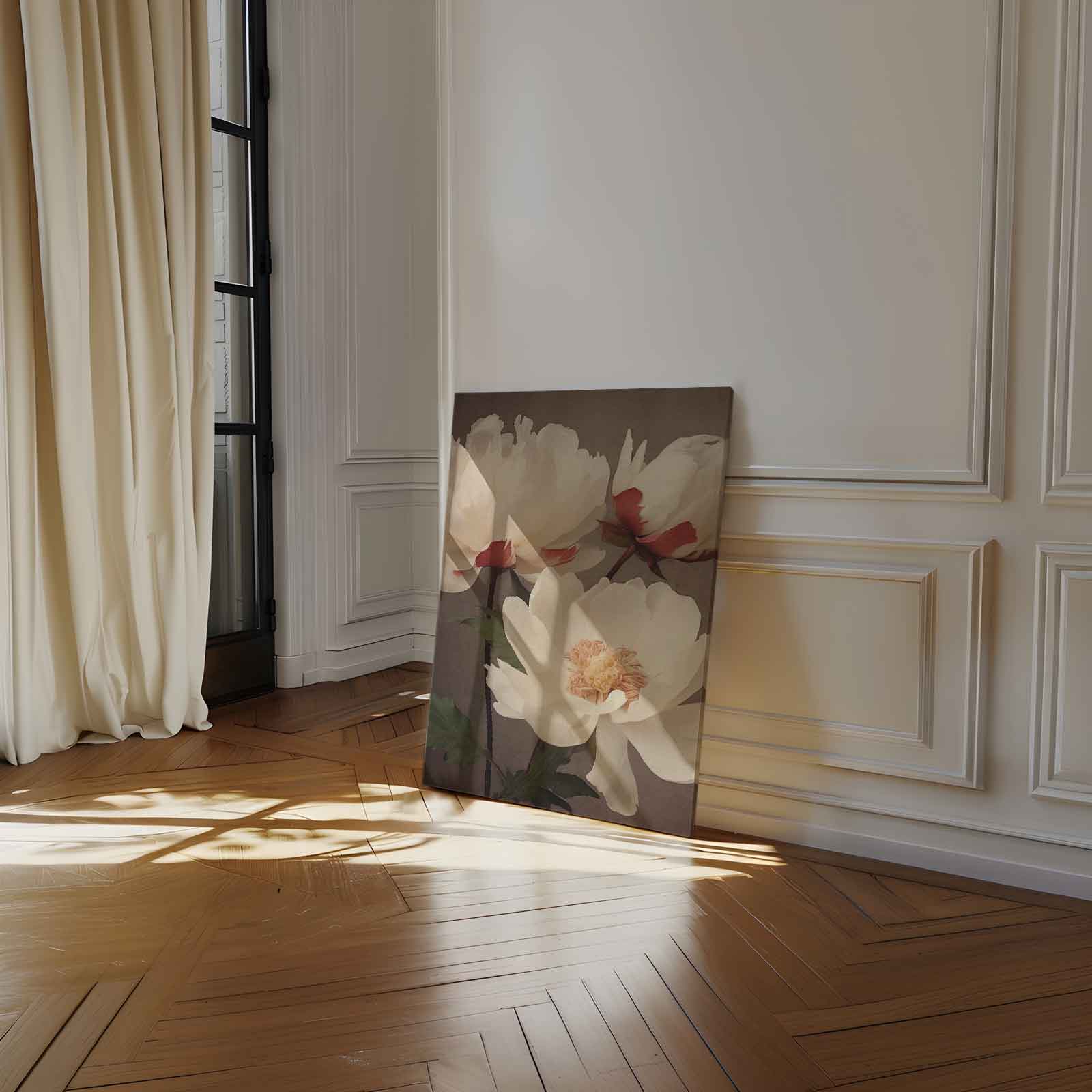 Elegantie van Witte Pioenrozen Kunstwerk-canvas-dibond-plexiglas-wanddecoratie-WallArtistic