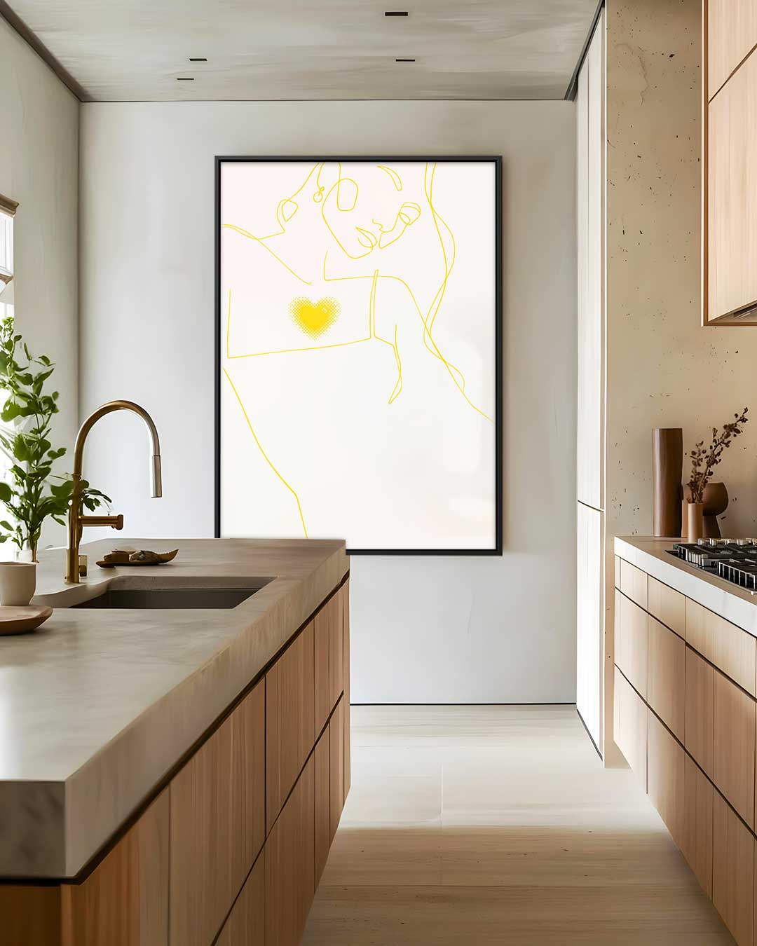 Lijntekening met Hart Kunstwerk-canvas-dibond-plexiglas-wanddecoratie-WallArtistic
