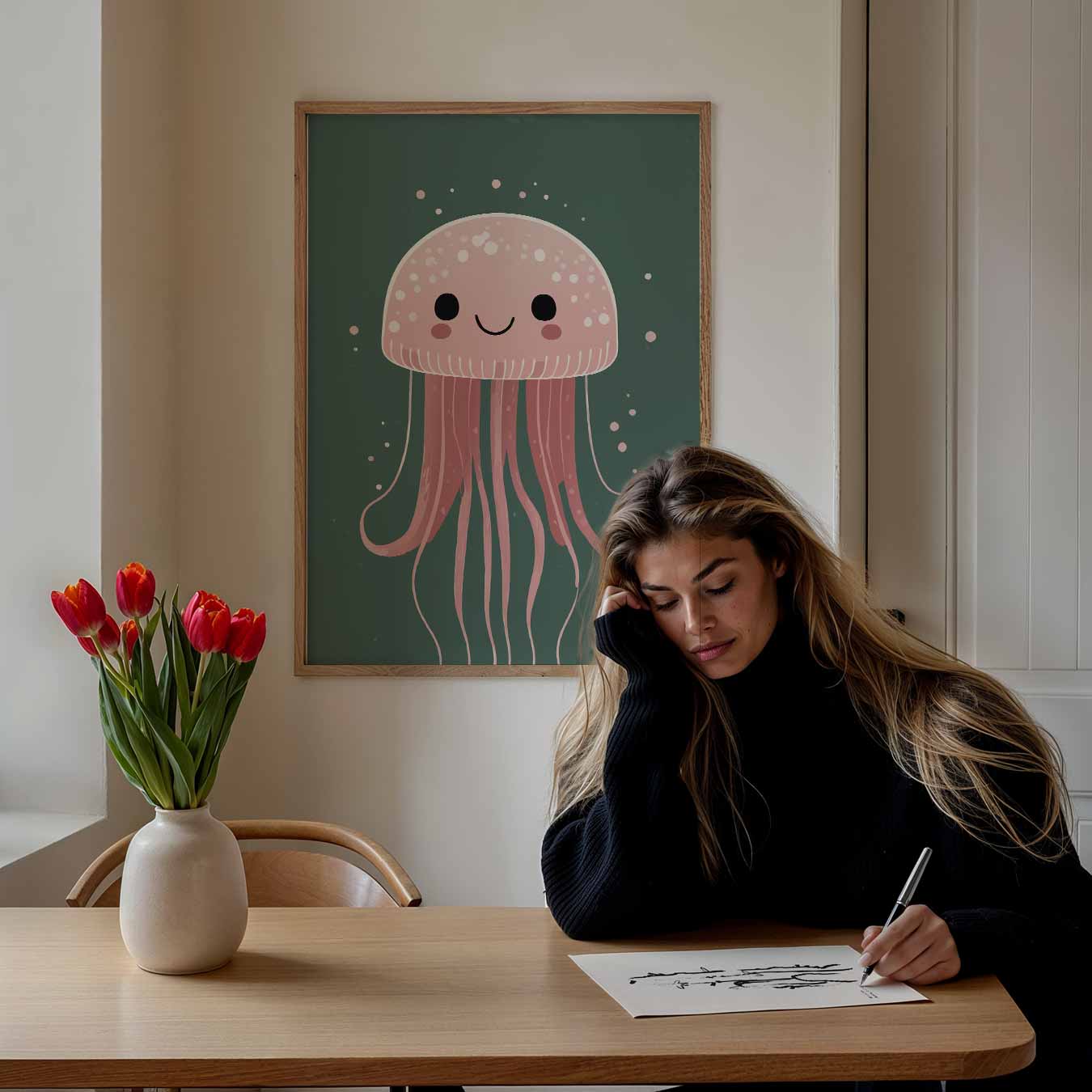 Schattige Roze Kwallenposter-WallArtistic