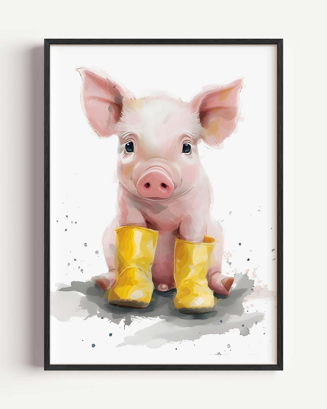 Schattig Varkentje in Gele Regenlaarsjes Poster