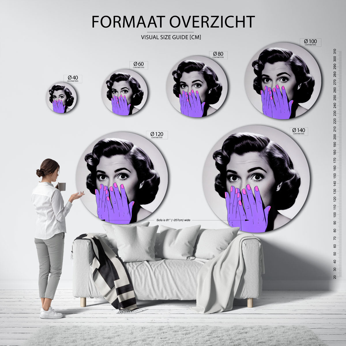 Vrouw met paarse handen Muurcirkel