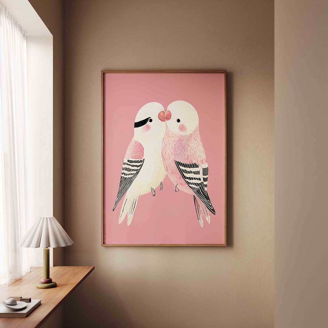 Vogels op roze Poster