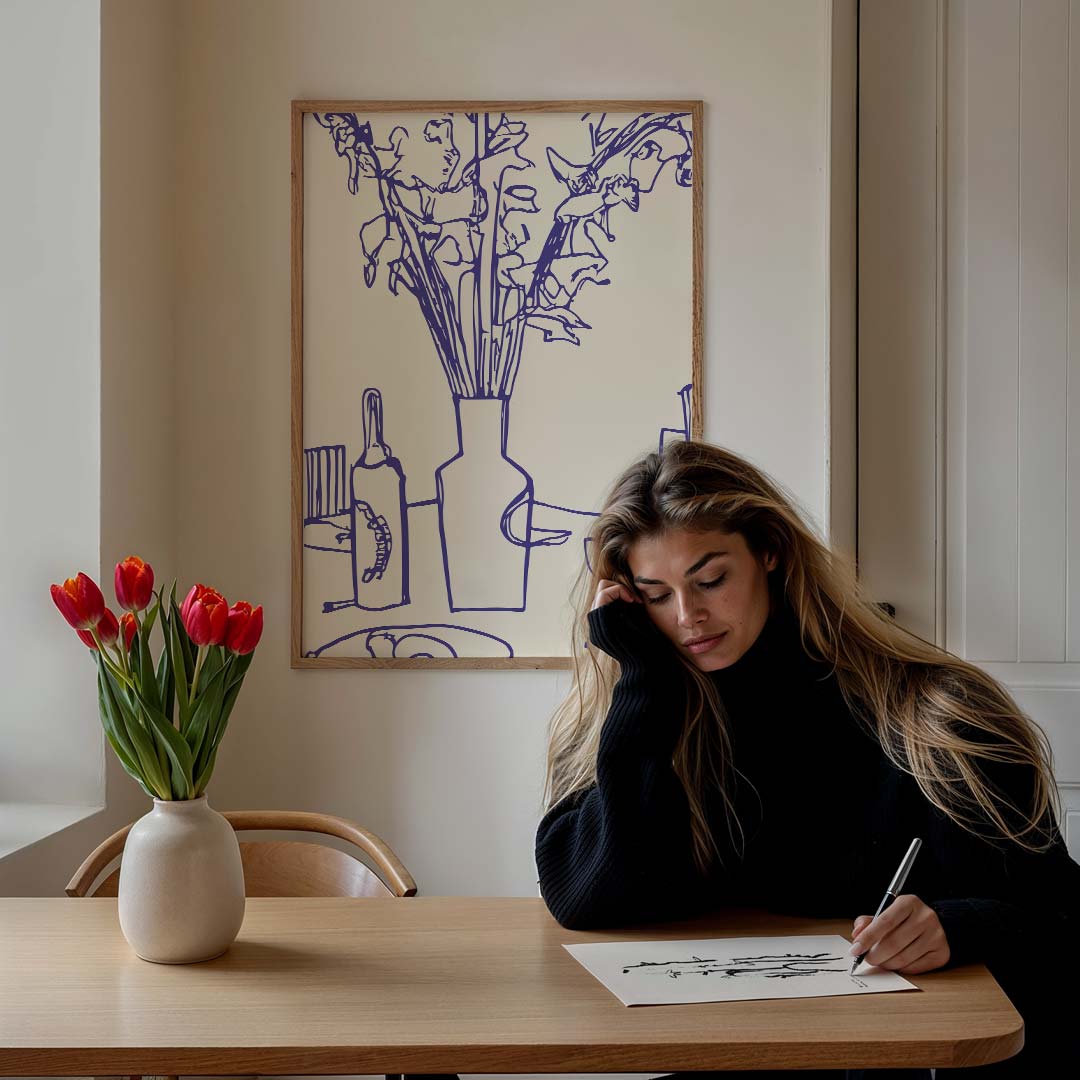 Elegante Paars-blauwe Bloemenposter-WallArtistic