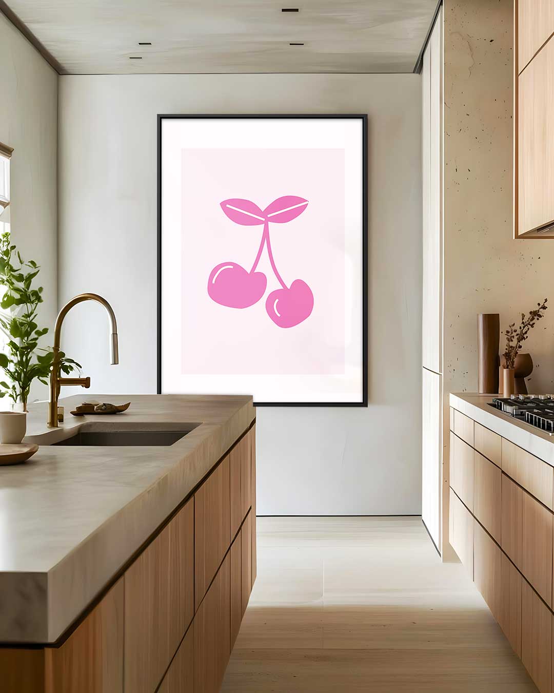 Kersenduo in Popart Stijl Kunstwerk-canvas-dibond-plexiglas-wanddecoratie-WallArtistic