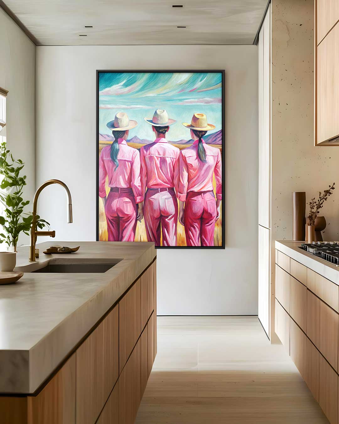 Trio in Roze Landschap Kunstwerk-canvas-dibond-plexiglas-wanddecoratie-WallArtistic
