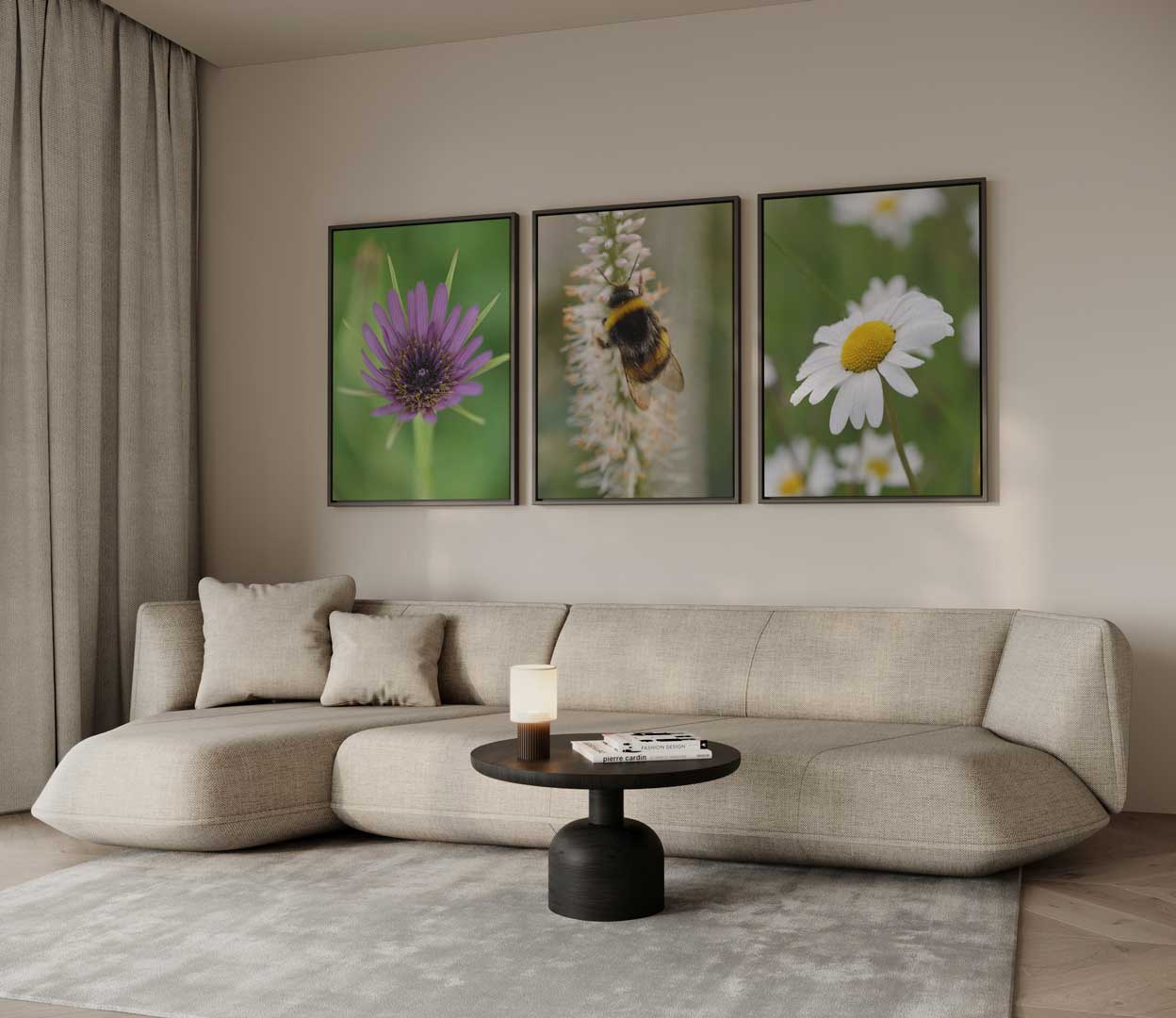 Wilde bloemen en hommel Kunstwerk-canvas-dibond-plexiglas-wanddecoratie-WallArtistic