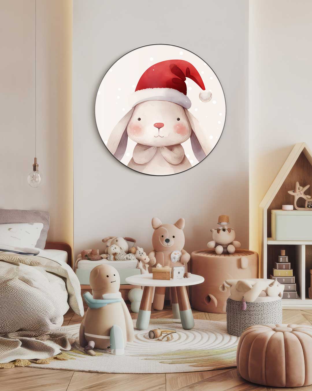 Schattige Kerstkonijn Muurcirkel-WallArtistic