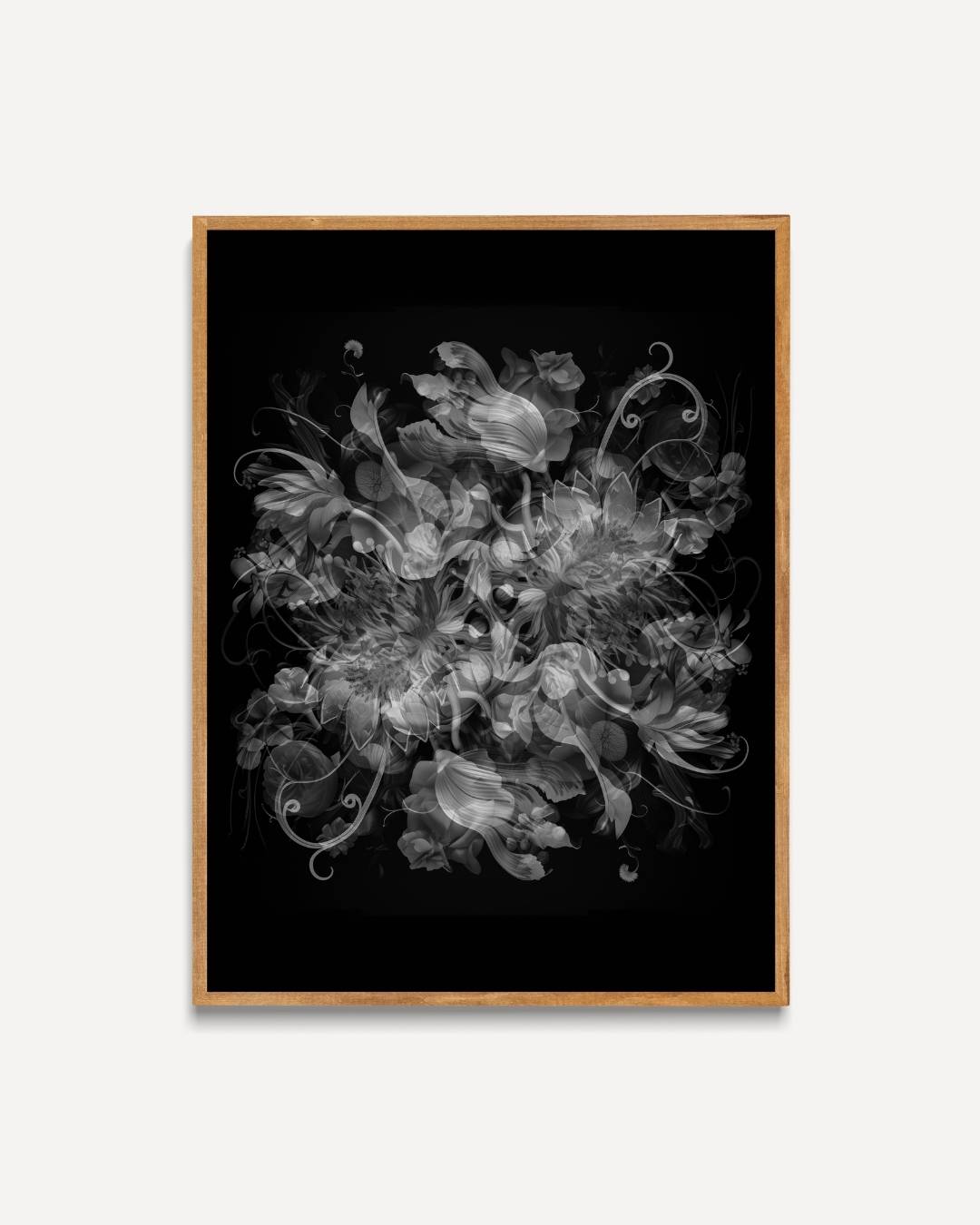 Zwart-wit bloemen symmetrie Poster