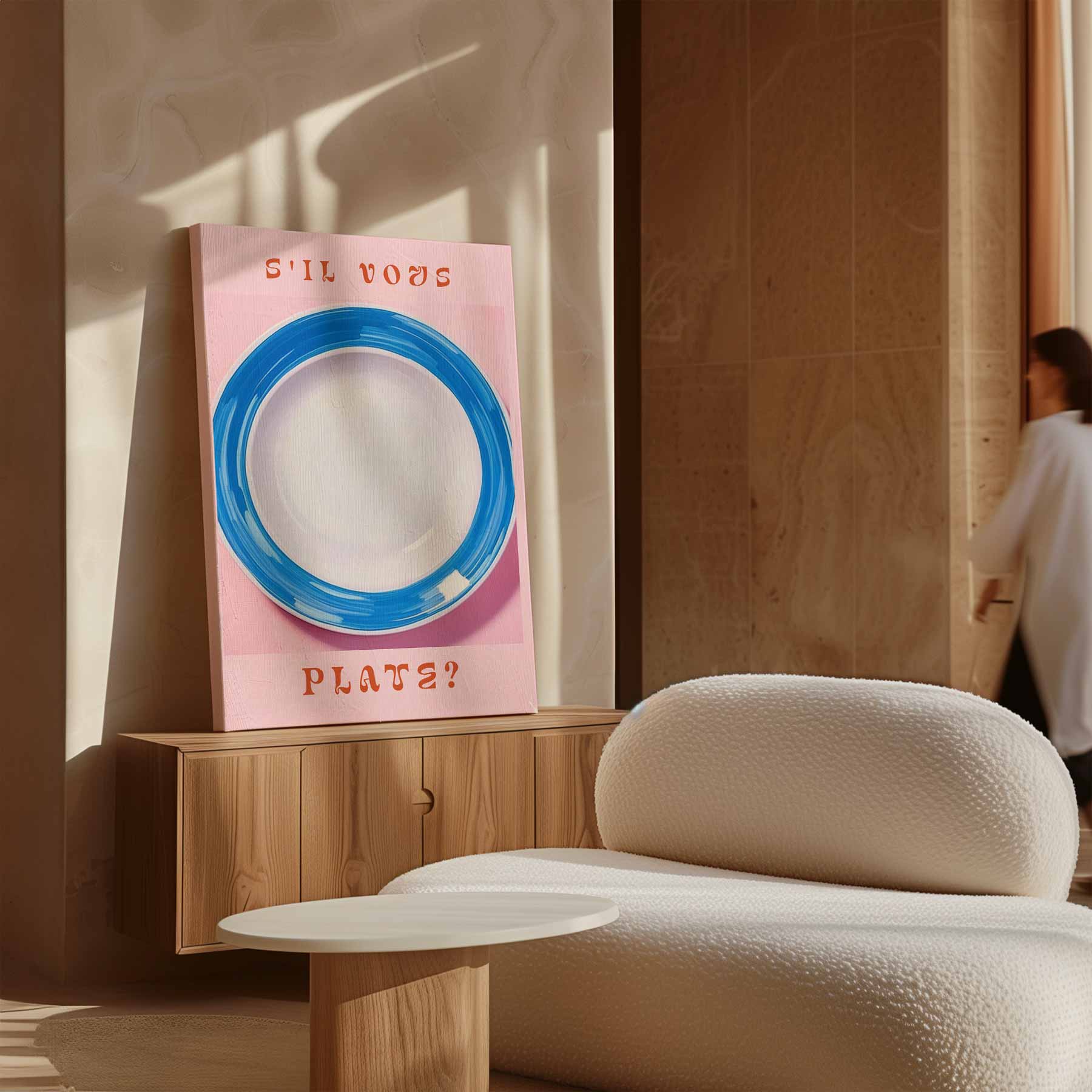 S'il Vous Plate? - Speelse Blauw-Witte Bordenkunst Kunstwerk-canvas-dibond-plexiglas-wanddecoratie-WallArtistic