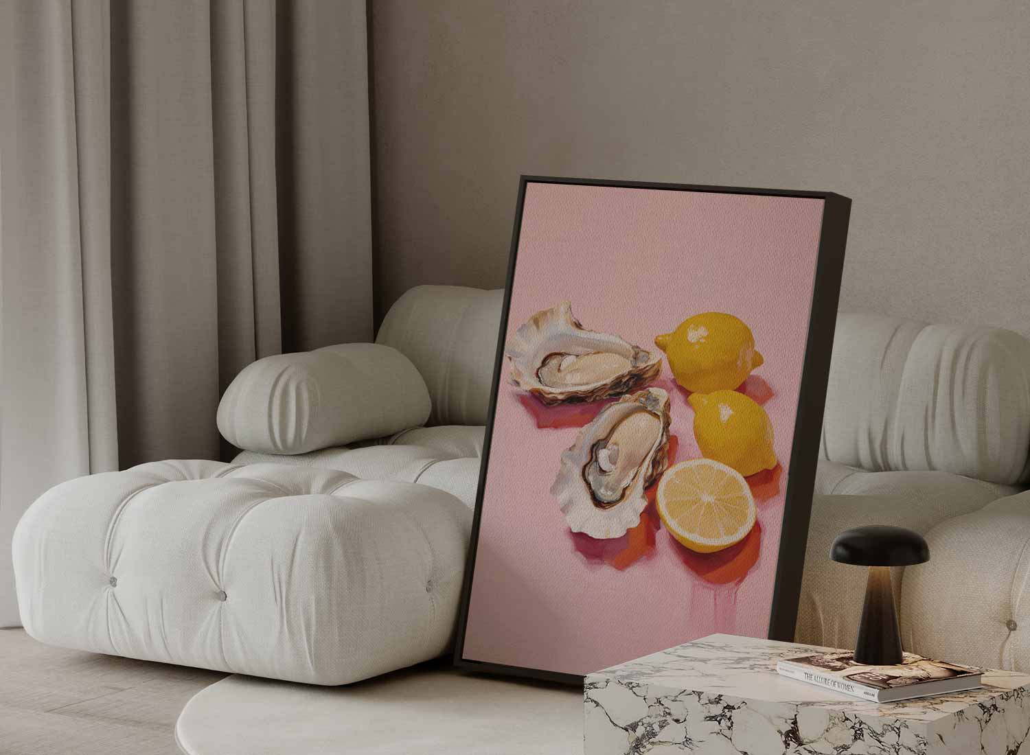 Verfrissende Oester en Citroen Compositie Kunstwerk-canvas-dibond-plexiglas-wanddecoratie-WallArtistic